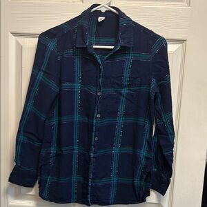 Blue and Green Plaid Button-Up Shirt